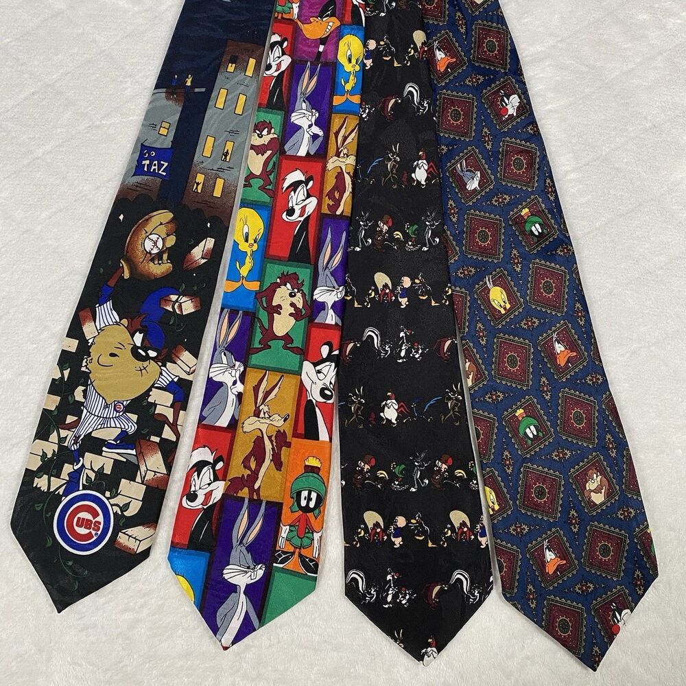 Vtg 90's Looney Toons Mania Ties Chicago Cubs Taz Bugs Bunny Marvin Lot of 4